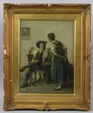 Scene of a man in discussion with a barmaid by Théodore Gérard, oil on canvas, offered May 2026