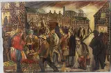 Street scene in an industrial town by Derek James Higginson, oil on canvas, offered May 2026