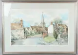 Village church by Charles Bone, watercolour, sold May 2026