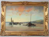 Unloading the catch fisherfolk and boats on a beach by Richard Harry Carter, watercolour, sold May 2026