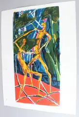Wrestlers (Eketeke and Erevbuye) by Bruce Onobrakpeya, serigraph, sold May 2026