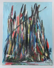 TURKISH. Vertical Brushstrokes, a clolourful abstract oil on canvas. Bears signature by Selim Turan, oil on canvas, sold Apr 2026