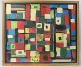 Cubist abstract by Nejad Melih Devrim, oil on board, sold Apr 2026