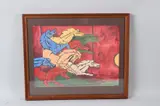 GALLOPING HORSES, watercolour, signed, framed and glazed. Overall size 48cms x by M. F. Hussain, watercolour, sold Apr 2026
