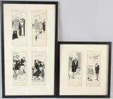 Original cartoons on the New Zealand All Blacks and British Lions rugby by William Jon, mixed media, sold Apr 2026
