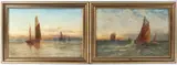 Scenes of shipping at dusk pair of oils by George Gregory, 1903, oil, offered Apr 2026
