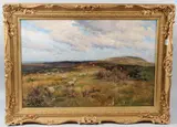 Moorland landscape with sheep and horses possible Dorset by Frederick William Whitehead, oil on canvas, sold Apr 2026