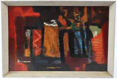 Abstract composition by James MacIntyre, oil on board, sold Apr 2026