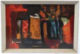 Abstract composition by James MacIntyre, oil on board, sold Apr 2026