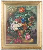 Still life of mixed flowers in a vase by M Namion, oil on canvas, sold Apr 2026