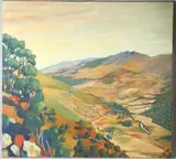 Large valley landscape by Brenda Hartill, oil on canvas, sold Apr 2026