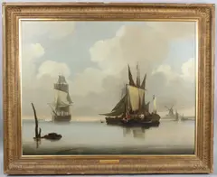 Shipping off a coast by Frederick Calvert, oil on canvas, offered Apr 2026
