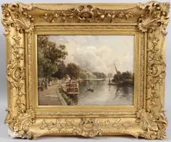 River bank scene by Edward Henry Holder, oil on canvas, sold Apr 2026