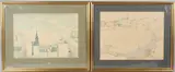 Harbour view and another coastal scene two ink and wash drawings both by Preston Goddard, ink and wash, offered Apr 2026