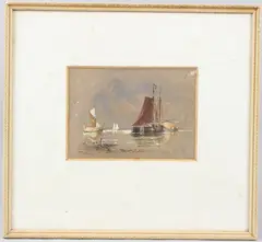 Moored boats by Thomas Bush Hardy, 1875, watercolour, offered Apr 2026