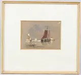 Moored boats by Thomas Bush Hardy, 1875, watercolour, offered Apr 2026