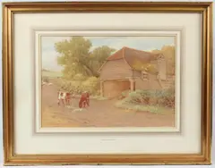 Cattle beside a barn by Charles Edward Wilson, watercolour, offered Apr 2026