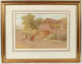 Cattle beside a barn by Charles Edward Wilson, watercolour, offered Apr 2026