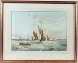 Hay barges in the Thames Estuary by Edward King Redmore, watercolour, offered Apr 2026