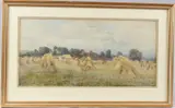 Landscape with haystacks by Fritz B Althaus, watercolour, sold Apr 2026