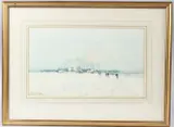 Belgian Village in Winter by Henri Cassiers, watercolour, sold Apr 2026