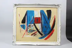 TURKISH. Abstract in blue, red, black and white. Oil on board. Signed and dated lower by Albert Bitran, Oil on board, sold Mar 2026