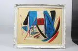 TURKISH. Abstract in blue, red, black and white. Oil on board. Signed and dated lower by Albert Bitran, Oil on board, sold Mar 2026