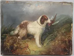 Spaniel with game by J Langlois, oil on canvas, sold Mar 2026