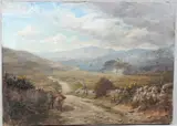 Man and donkey on a country path by Charles James Adams, oil on canvas, sold Mar 2026