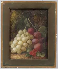 Still life of grapes and plums by George Clare, oil on canvas, sold Mar 2026