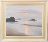 Sunset coastal view by Roger de la Corbière, oil on canvas, sold Mar 2026