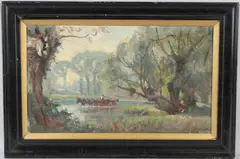 Woodland landscape with horse and cart by George Weissbort, 1971, oil on board, offered Mar 2026
