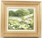 Flowers on a riverbank by Mary Dipnall, oil on canvas, offered Mar 2026