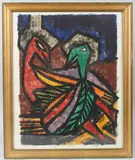 Birds at Play by Bayo Ogundele, oil on paper, sold Mar 2026