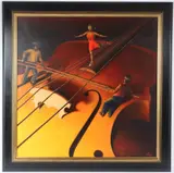 Woman balancing on violin strings by Theo Leering, oil on canvas, sold Mar 2026