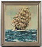 Clipper at sea by Lionel Rouse, oil on board, sold Mar 2026