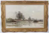 Marshland landscape by E. Lemaitre, oil on canvas, offered Mar 2026