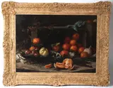 Still life of fruit on a table by Therese de Camp Renaud, oil on canvas, offered Mar 2026