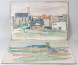 Views of a town Two by George Weissbort, oil on board, sold Mar 2026