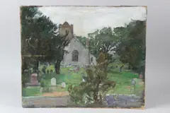 The churchyard by George Weissbort, oil on canvas, offered Mar 2026