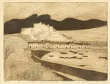 Mont Orgueil Castle, Jersey by Maurice Boots, etching, offered Oct 2024