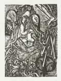 With Mary Magdelene at the foot of the cross by David Jones, woodcut, sold Oct 2024