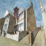 Large mixed media - suburban scene with science fiction element by Philip Muirden, mixed media, offered Aug 2024