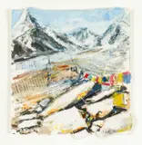 Litter collage - 'Khumbu Glacier from Kala Pattar by Peter Kettle, oil, offered Aug 2024