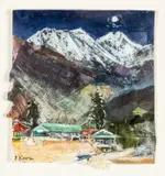 Tengboche Monastery - Moonlight by Peter Kettle, oil, sold Aug 2024