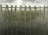 Fence Image by Philip Muirden, oil on canvas, sold Aug 2024