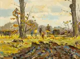 Felling Trees Arrow Park by Keith Gardner, oil on board, sold Aug 2024