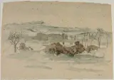 Anglesey farm by Iola Spafford, ink & watercolour, sold Aug 2024