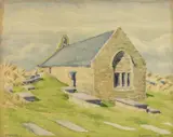 Llandanwg Church by Emrys Jones, watercolour, offered Aug 2024