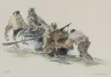 Print - fishermen launching boat by William Selwyn limited edition, print, offered Aug 2024